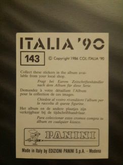 Наклейка Panini чемпионат в Италии 1990 # 143