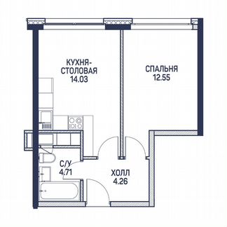 1-к апартаменты, 35.6 м², 15/22 эт.